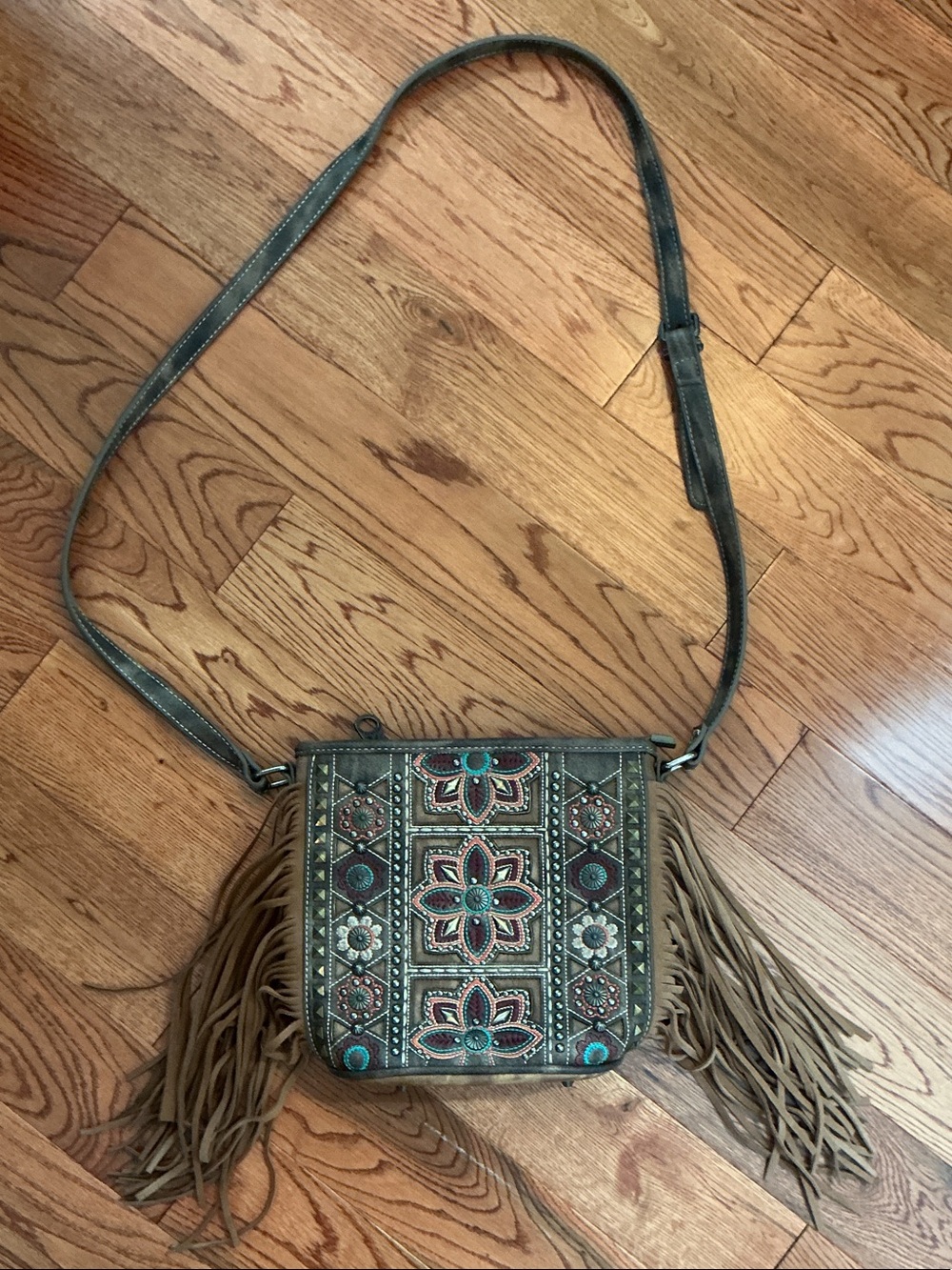 Montana West Embroidered And Studded Fringe Crossbody